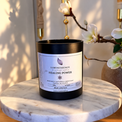 HEALING POWER | Lumânare artizanală pentru regenerare emoțională cu Cristal de Stâncă · 220 g