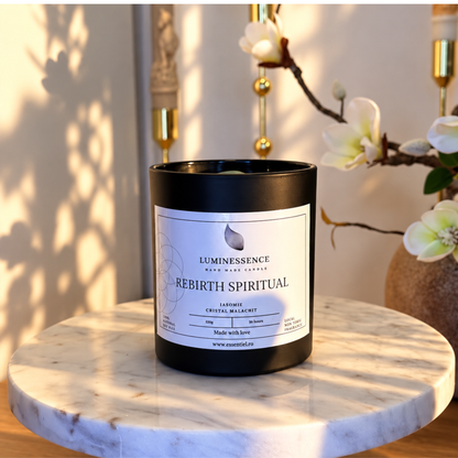 REBIRTH SPIRITUAL | Lumânare artizanală pentru renaștere și transformare cu Malachit · 220 g