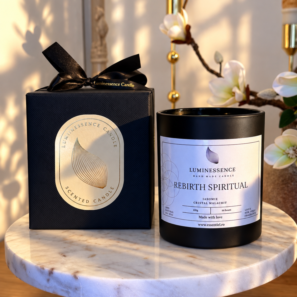 REBIRTH SPIRITUAL | Lumânare artizanală pentru renaștere și transformare cu Malachit · 220 g