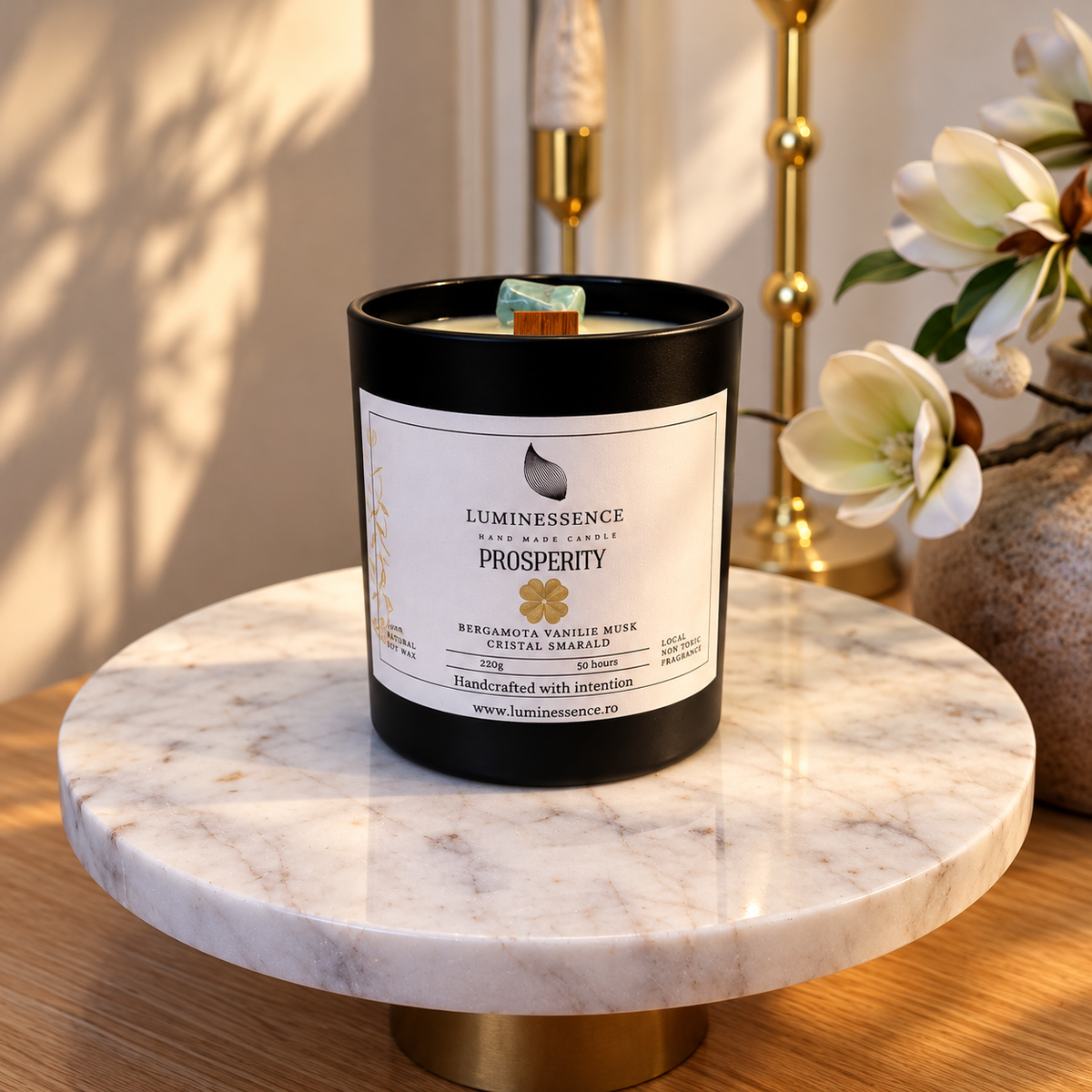 PROSPERITY | Lumânare artizanală pentru prosperitate cu Smarald · 220 g