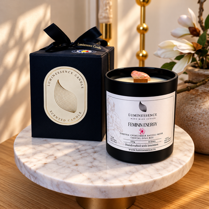 FEMININE ENERGY | Lumânare artizanală pentru energie feminină cu Opal Roz · 220 g
