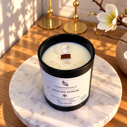 HEALING POWER | Lumânare artizanală pentru regenerare emoțională cu Cristal de Stâncă · 220 g