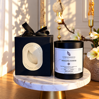 HEALING POWER | Lumânare artizanală pentru regenerare emoțională cu Cristal de Stâncă · 220 g
