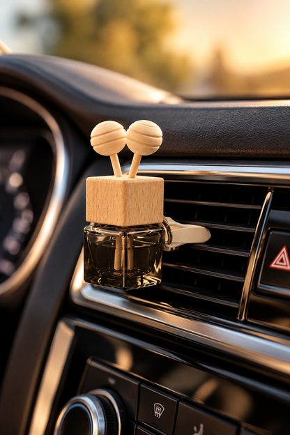 Odorizant Auto cu Flacon de Sticlă și Capac din Lemn – Difuzor Elegant pentru Ventilație, cu Flori Uscate