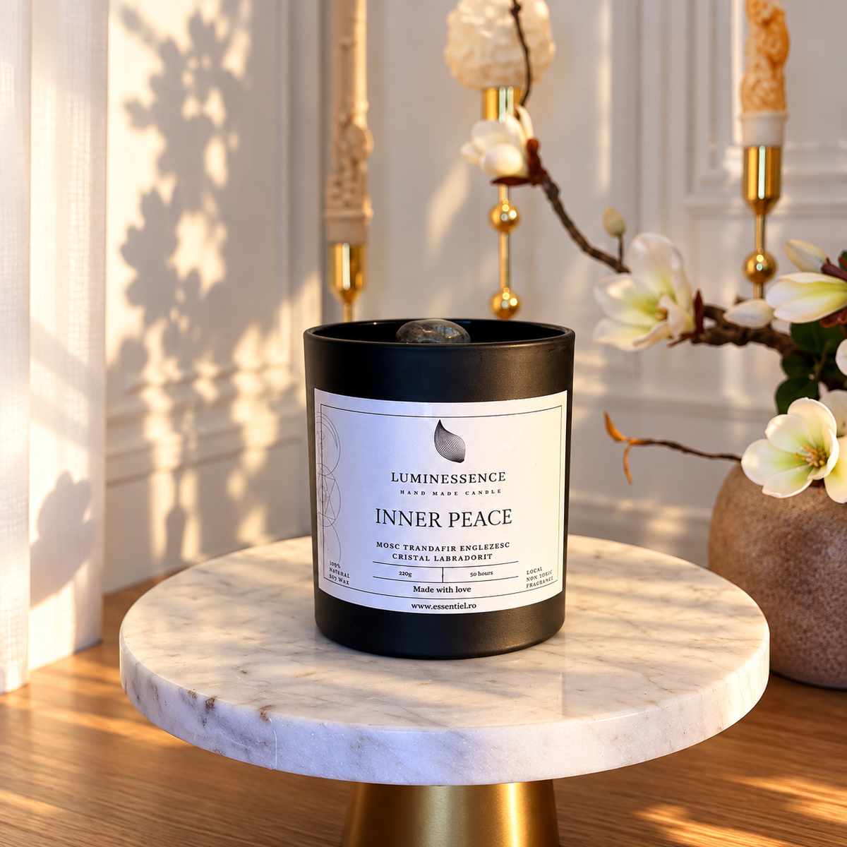 INNER PEACE | Lumânare artizanală pentru pace interioară cu Labradorit · 220 g