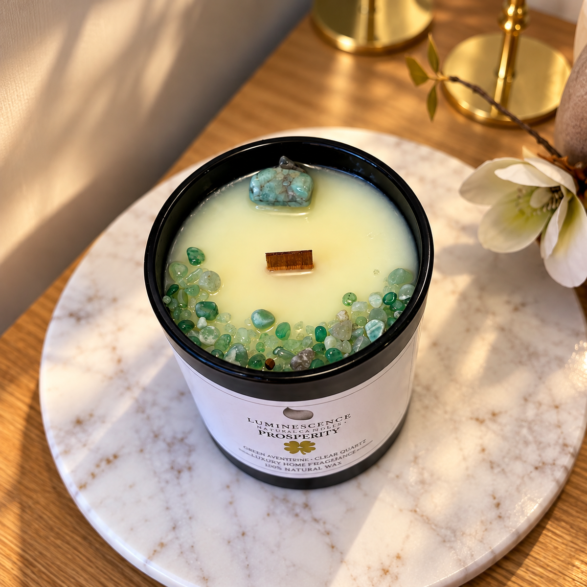 PROSPERITY | Lumânare artizanală pentru prosperitate cu Smarald · 220 g