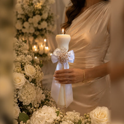 Lumânare de cununie și botez Versailles L din ceară de soia cu bănuț gravat – Luminessence