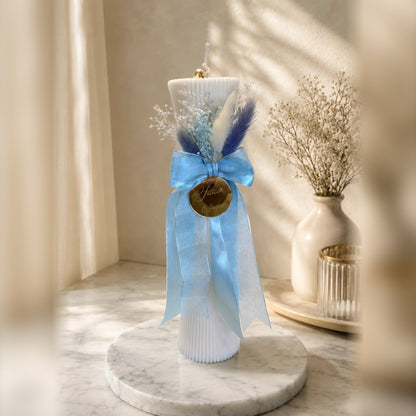 Lumânare de cununie și botez Versailles L din ceară de soia cu bănuț gravat – Luminessence